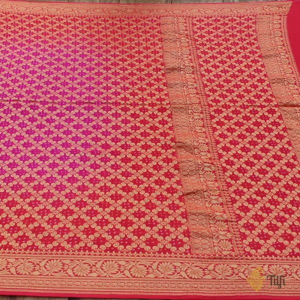 Fuchsia Pink-Coral Pink Pure Georgette Banarasi Handloom Bandhani Dupatta Online now