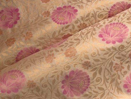 Off-White Pure Katan Silk Banarasi Handloom Fabric Sale