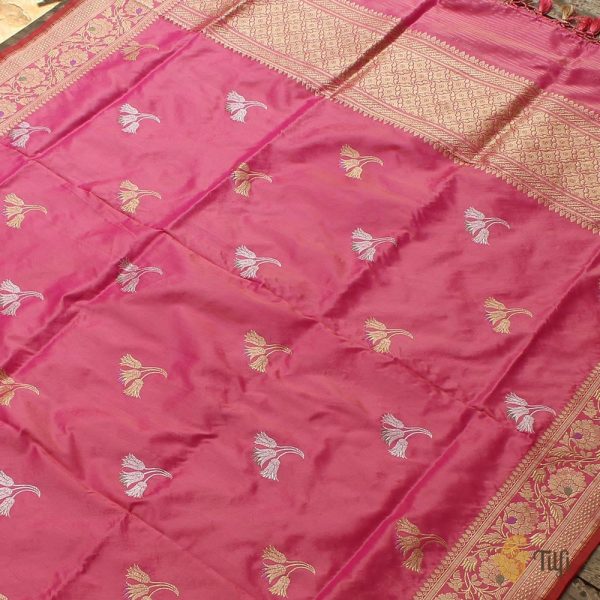 Pink Pure Katan Silk Banarasi Handloom Dupatta Supply