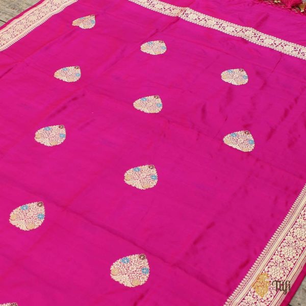 Rani Pink Pure Katan Silk Banarasi Handloom Dupatta Fashion