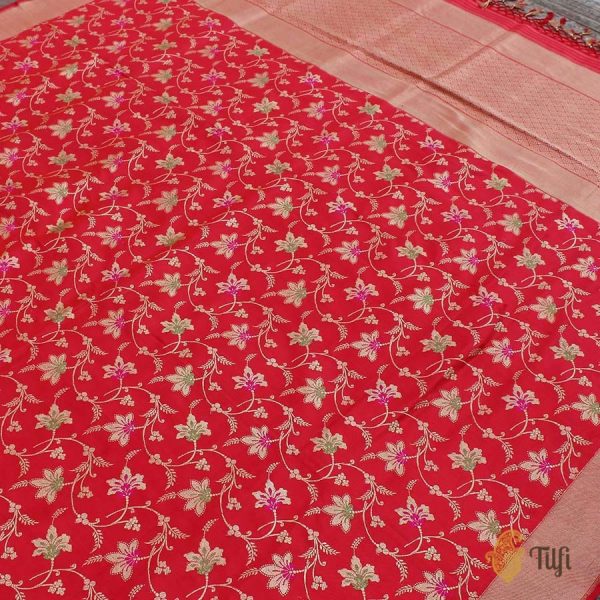 Red Pure Katan Silk Banarasi Handloom Kadwa Jangla Dupatta For Cheap