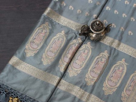 Grey Pure Katan Silk Banarasi Handwoven Dupatta Online Sale