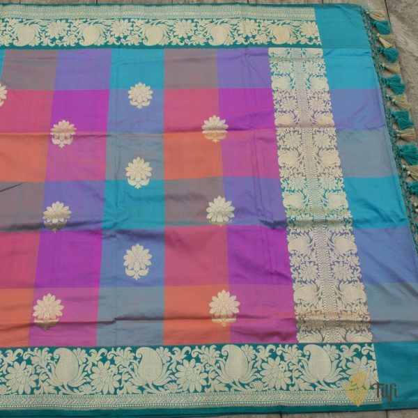 Multicolored Pure Katan Silk Banarasi Handloom Dupatta For Sale