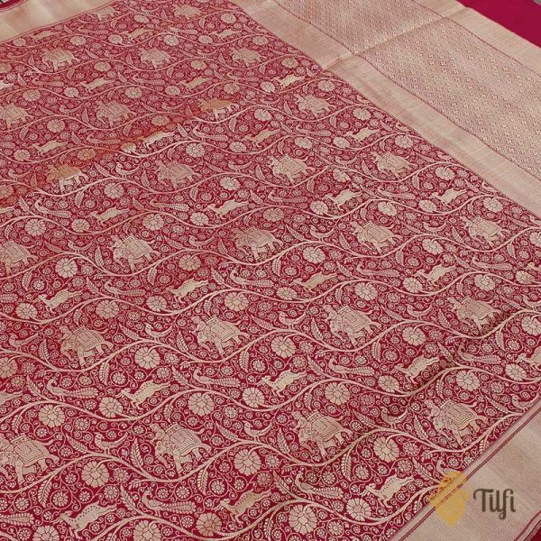 Deep Red-Rani Pink Pure Katan Silk Banarasi Handloom Saree Supply