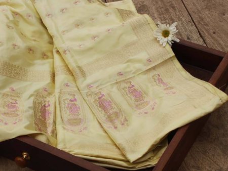 Light Yellow Pure Katan Silk Banarasi Handwoven Dupatta Fashion