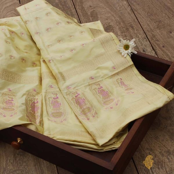 Light Yellow Pure Katan Silk Banarasi Handwoven Dupatta Fashion