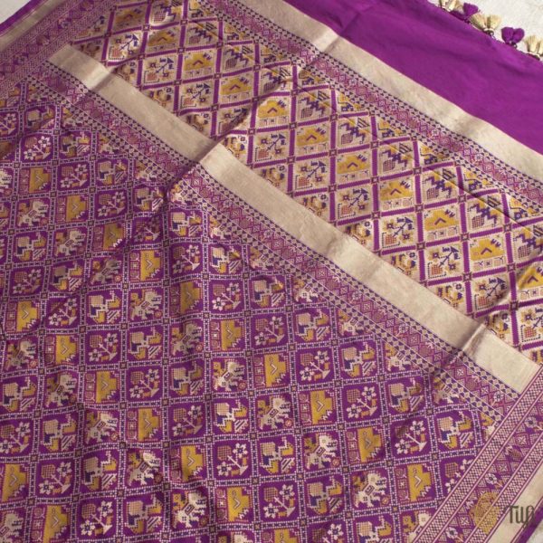 Purple-Magenta Pure Katan Silk Banarasi Handloom Patola Dupatta Online Hot Sale