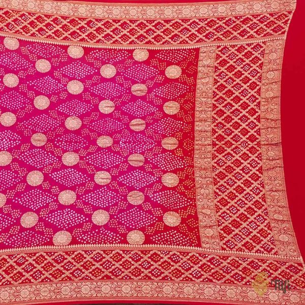 Pink-Red Pure Georgette Banarasi Handloom Bandhani Dupatta Online