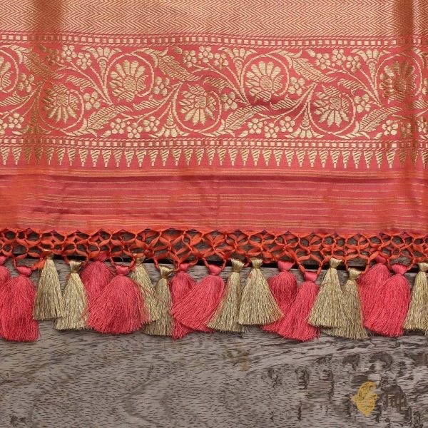 Peach-Light Pink Pure Katan Silk Banarasi Handloom Dupatta Cheap