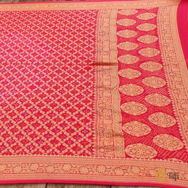 Gulabi Pink Pure Georgette Banarasi Handloom Bandhani Dupatta Online Sale