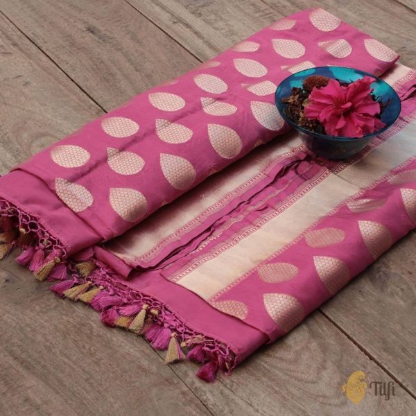 Gajri Pink Pure Katan Silk Banarasi Handloom Dupatta Sale