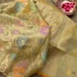 Light Yellow-Gold Pure Kora Tissue Net Banarasi Handloom Dupatta Online now