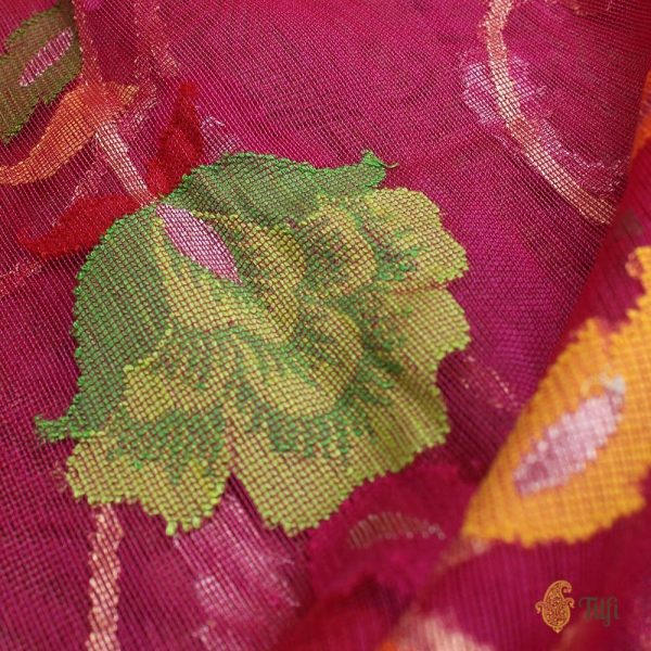 Rani Pink Pure Kora Silk Net Banarasi Handloom Dupatta For Sale