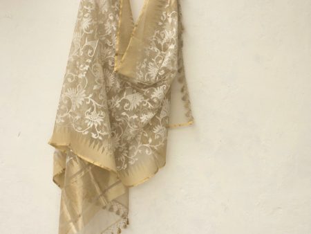 Taupe Grey Pure Kora Net Banarasi Handloom Dupatta Online Hot Sale