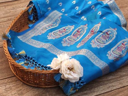 Peacock Blue Pure Katan Silk Banarasi Handwoven Dupatta Supply