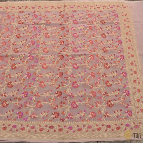 Light Dusty Pink Pure Khaddi Georgette Banarasi Handloom Dupatta Online now