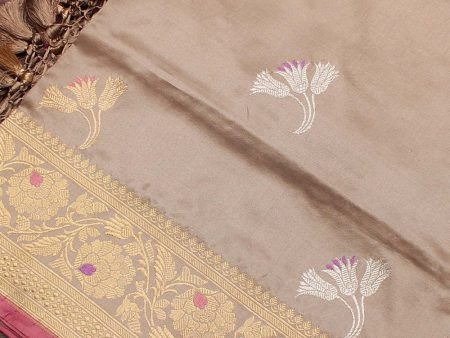 Taupe Pure Katan Silk Banarasi Handloom Dupatta Online Sale