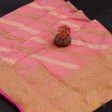 Peach Pure Katan Silk Aadha Jaal Banarasi Handloom Dupatta on Sale