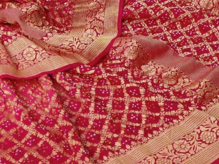 Pink Ombre Pure Georgette Banarasi Handloom Bandhani Dupatta For Cheap