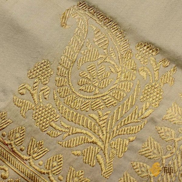 Off White Pure Katan Silk Banarasi Handloom Dupatta Hot on Sale