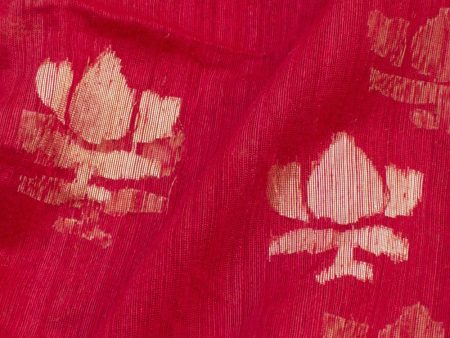 Red Pure Kora Net Dupion Silk Banarasi Handloom Fabric Fashion