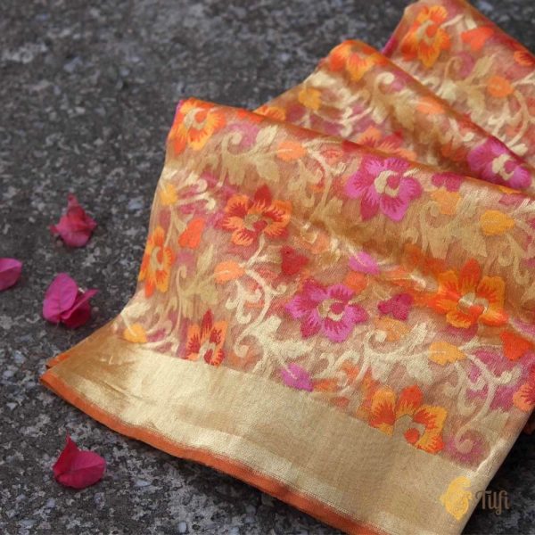 Gold Pure Kora Net Banarasi Handloom Dupatta Supply