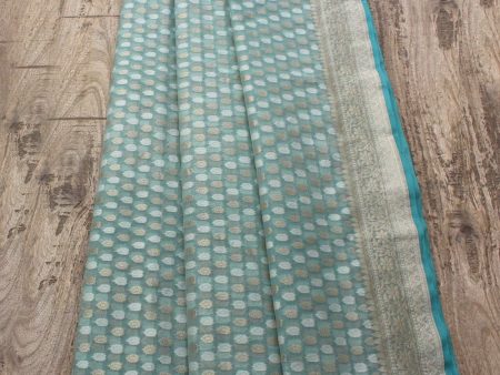 Mint Blue Pure Kora Silk by Cotton Banarasi Handloom Saree Sale