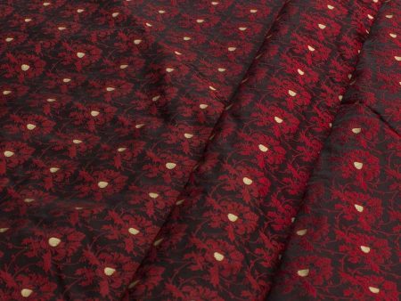 Black-Maroon Pure Soft Satin Silk Banarasi Handloom Fabric on Sale