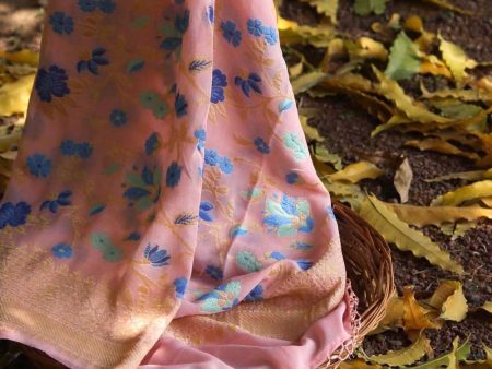 Light Pink Pure Khaddi Georgette Banarasi Handloom Dupatta Supply