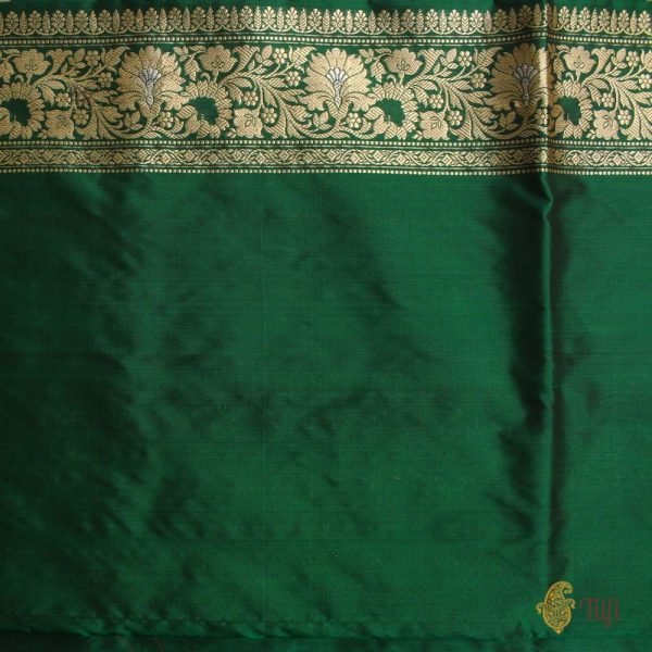 Dark Green Pure Katan Silk Banarasi Handloom Saree Hot on Sale