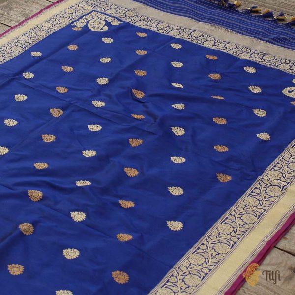 Midnight Blue Pure Katan Silk Banarasi Handloom Dupatta Cheap