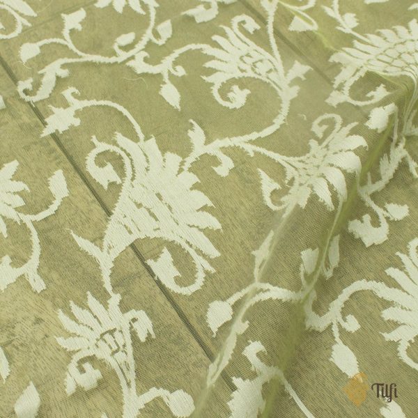 Light Pista Green Pure Kora Net Banarasi Handloom Dupatta on Sale