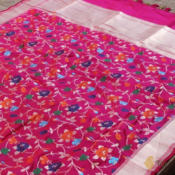 Orange-Indian Pink Pure Katan Silk Banarasi Handloom Dupatta For Cheap