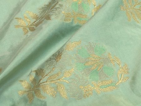 Blue Pure Katan Silk Banarasi Handloom Fabric For Discount