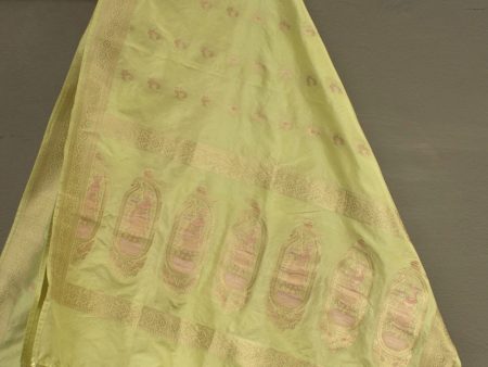 Mint Yellow Pure Katan Silk Banarasi Handloom Petite Dupatta Online Hot Sale