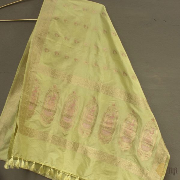 Mint Yellow Pure Katan Silk Banarasi Handloom Petite Dupatta Online Hot Sale