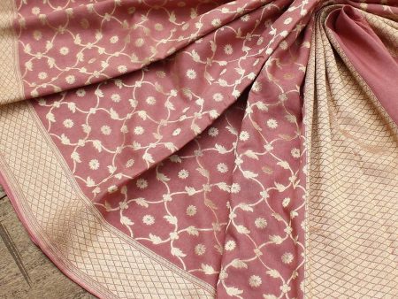 Old Rose Pink Pure Tussar Georgette Banarasi Handloom Dupatta For Discount