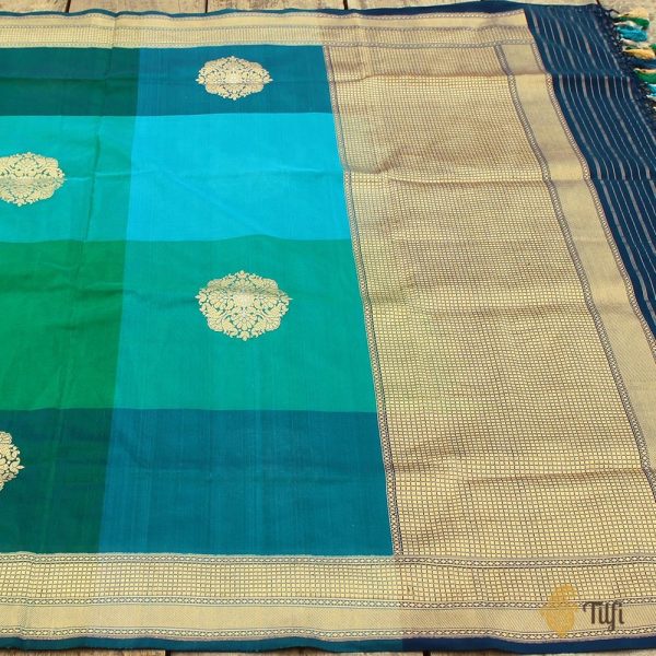 Multicolored Blue Pure Silk Georgette Banarasi Handloom Dupatta Online Sale