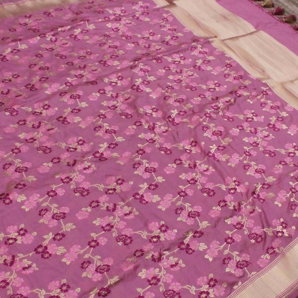 Pink Lavender Pure Katan Silk Banarasi Handloom Dupatta Online Hot Sale