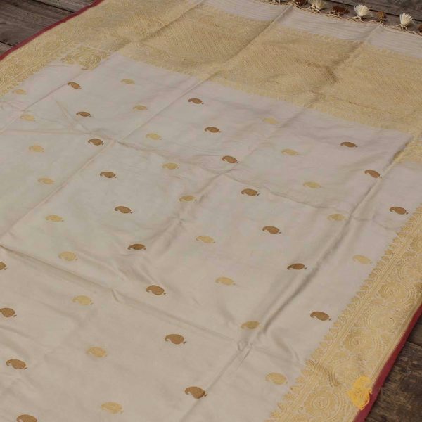 Off White Cream Pure Katan Silk Banarasi Handloom Dupatta For Discount