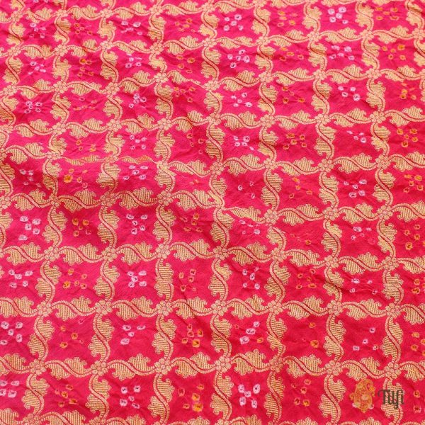 Gulabi Pink Pure Georgette Banarasi Handloom Bandhani Dupatta Online Sale