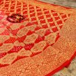 Pink-Orangish Red Pure Georgette Banarasi Handloom Bandhani Dupatta For Discount