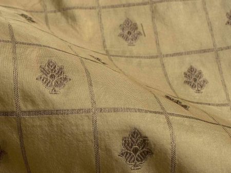 Beige Pure Katan Silk Banarasi Handloom Fabric Online Sale