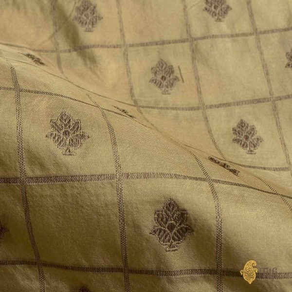 Beige Pure Katan Silk Banarasi Handloom Fabric Online Sale