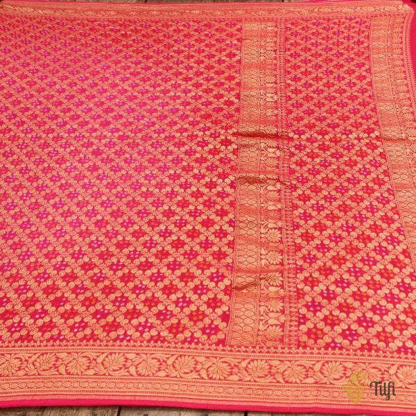 Pink-Strawberry Pink Pure Georgette Banarasi Handloom Bandhani Dupatta Online Hot Sale