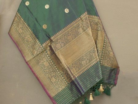 Purple-Green Pure Katan Silk Banarasi Handloom Dupatta Online Hot Sale