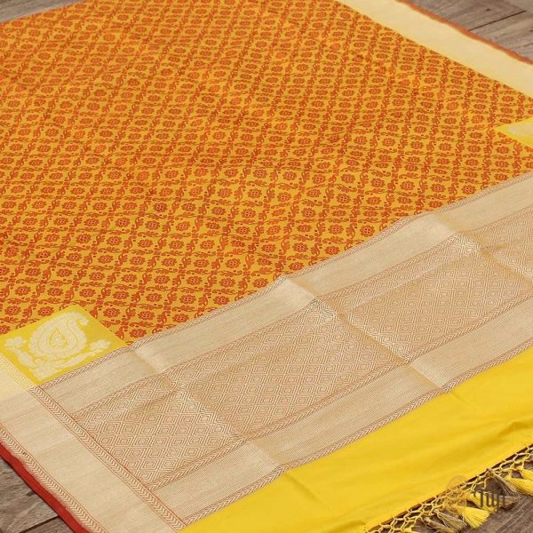 Orange-Yellow Pure Katan Silk Banarasi Handloom Dupatta For Discount