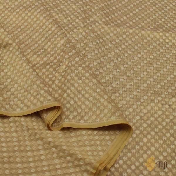 Gold Pure Kora Silk Tissue Banarasi Handloom Fabric Discount