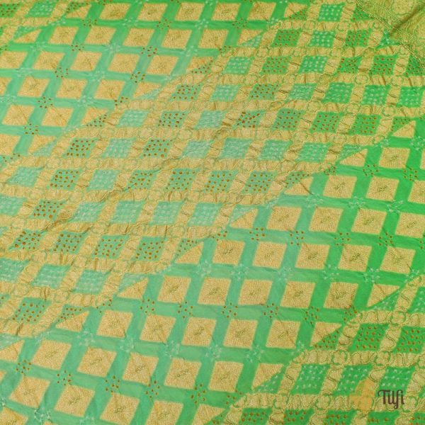 Light Blue - Green Pure Georgette Banarasi Handloom Bandhani Dupatta Fashion