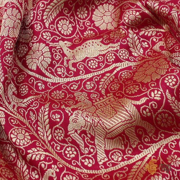 Deep Red-Rani Pink Pure Katan Silk Banarasi Handloom Saree Supply